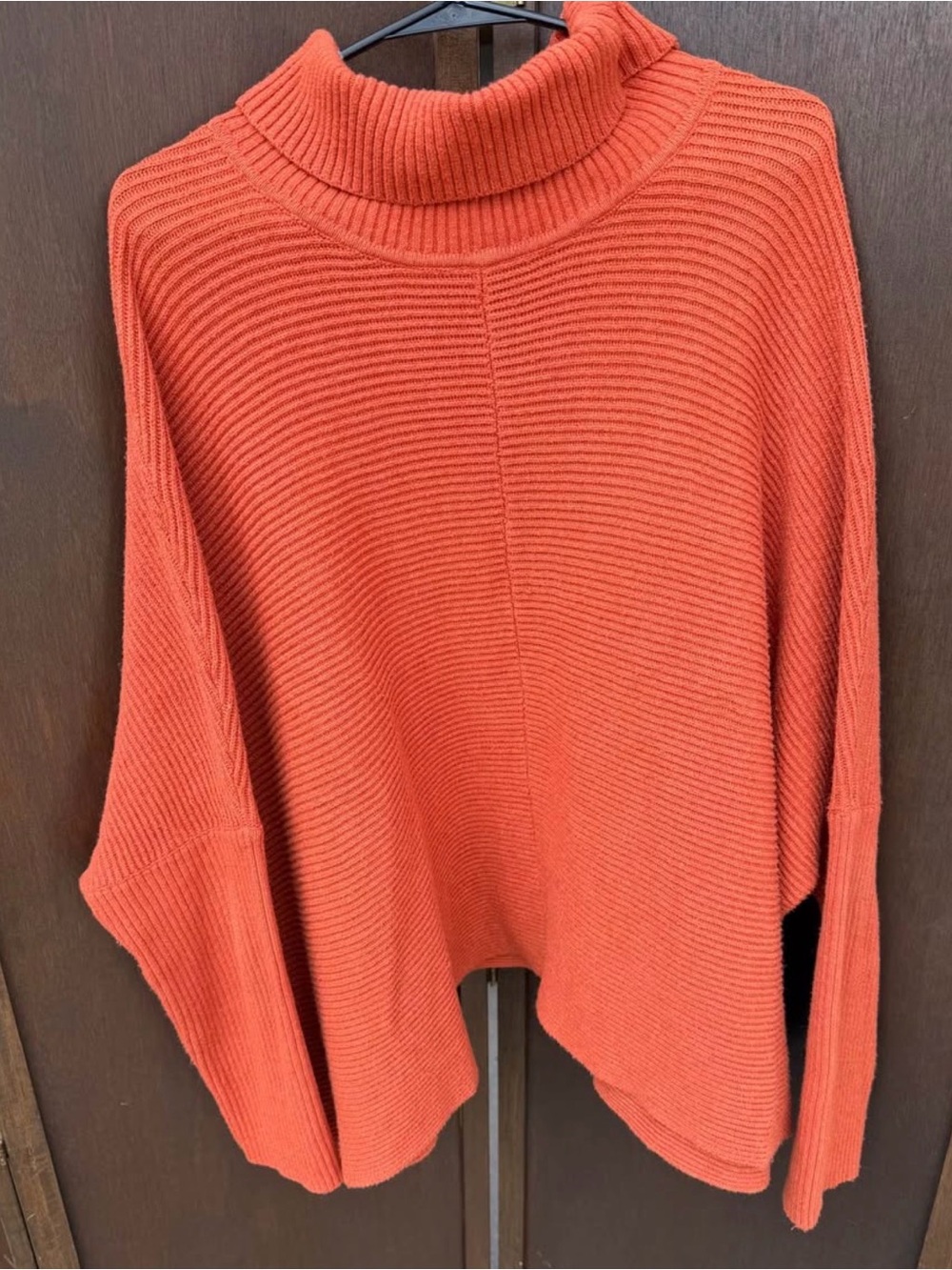 Sweet Romeo Burnt Orange Ribbed Turtleneck Dolman Sleeve Sweater Poncho